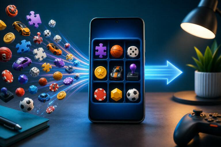 Many casual game types converging into one organized Android game hub